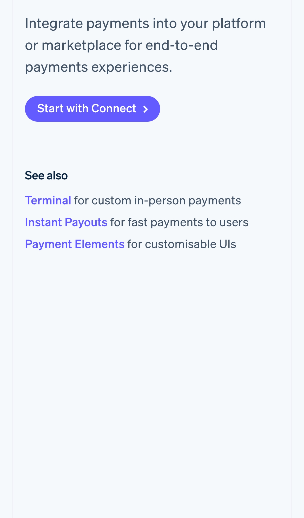 stripe landing interface, mobile light full screenshot