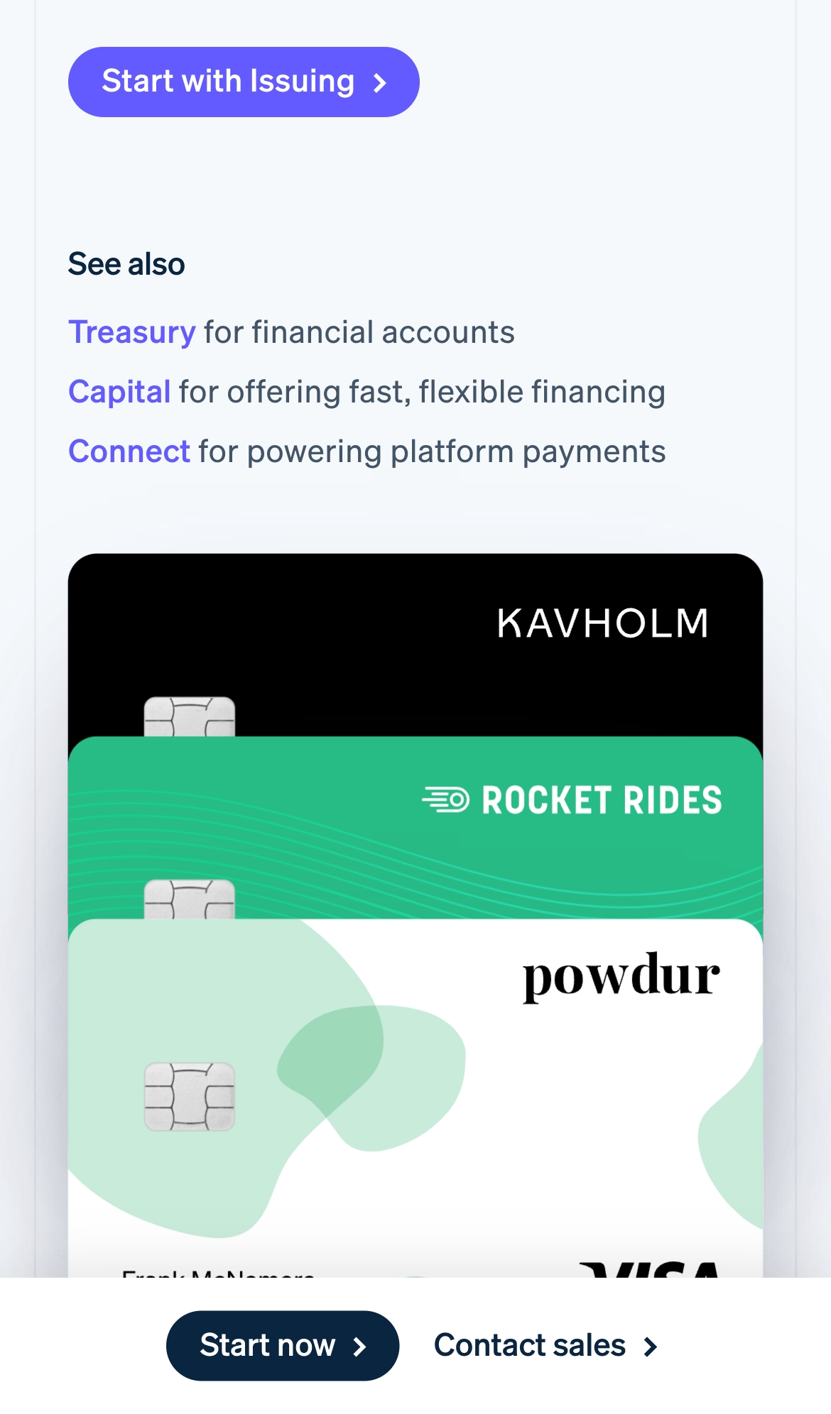 stripe landing interface, mobile light full screenshot