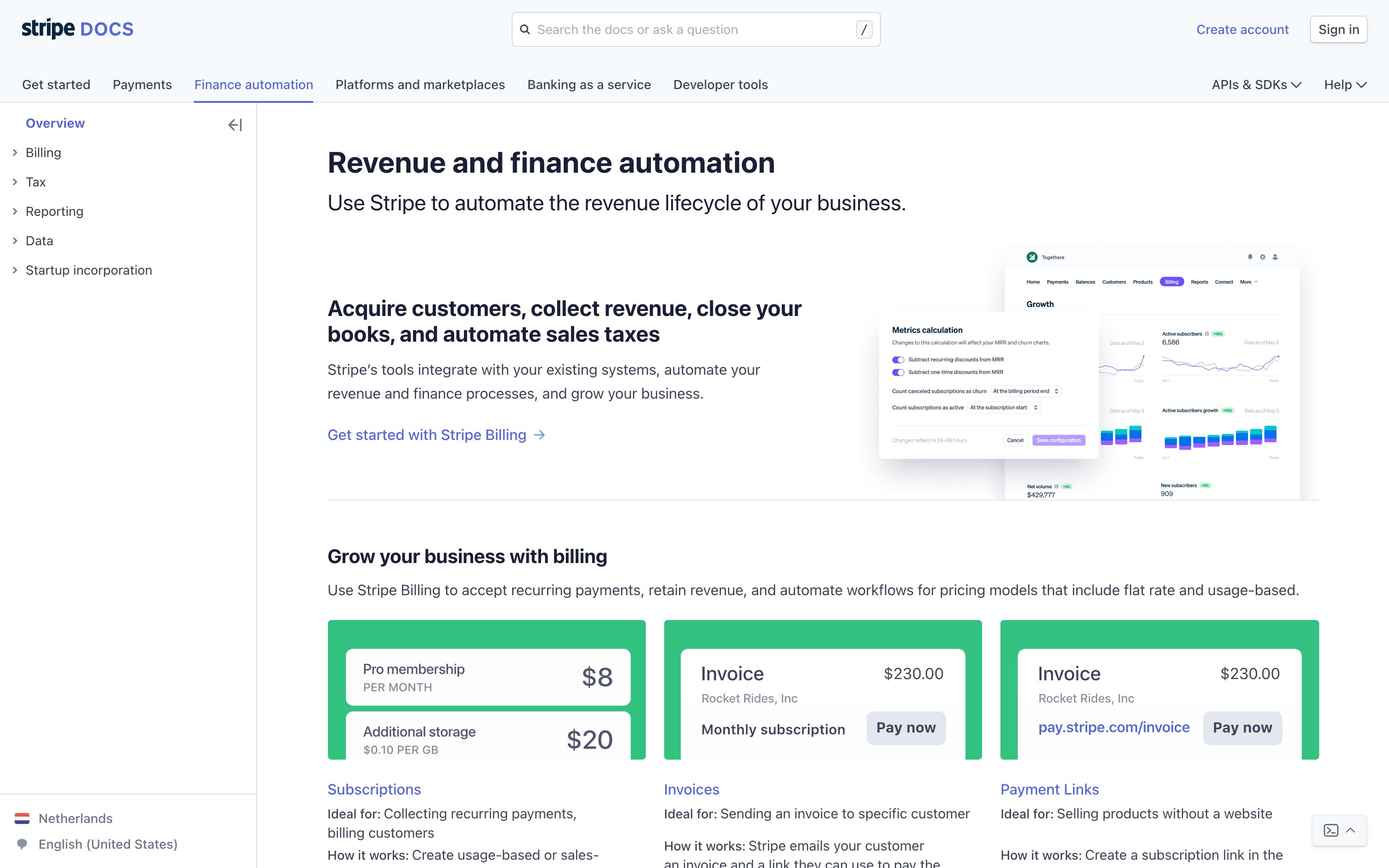 stripe@docs finance automation interface, desktop light fold screenshot