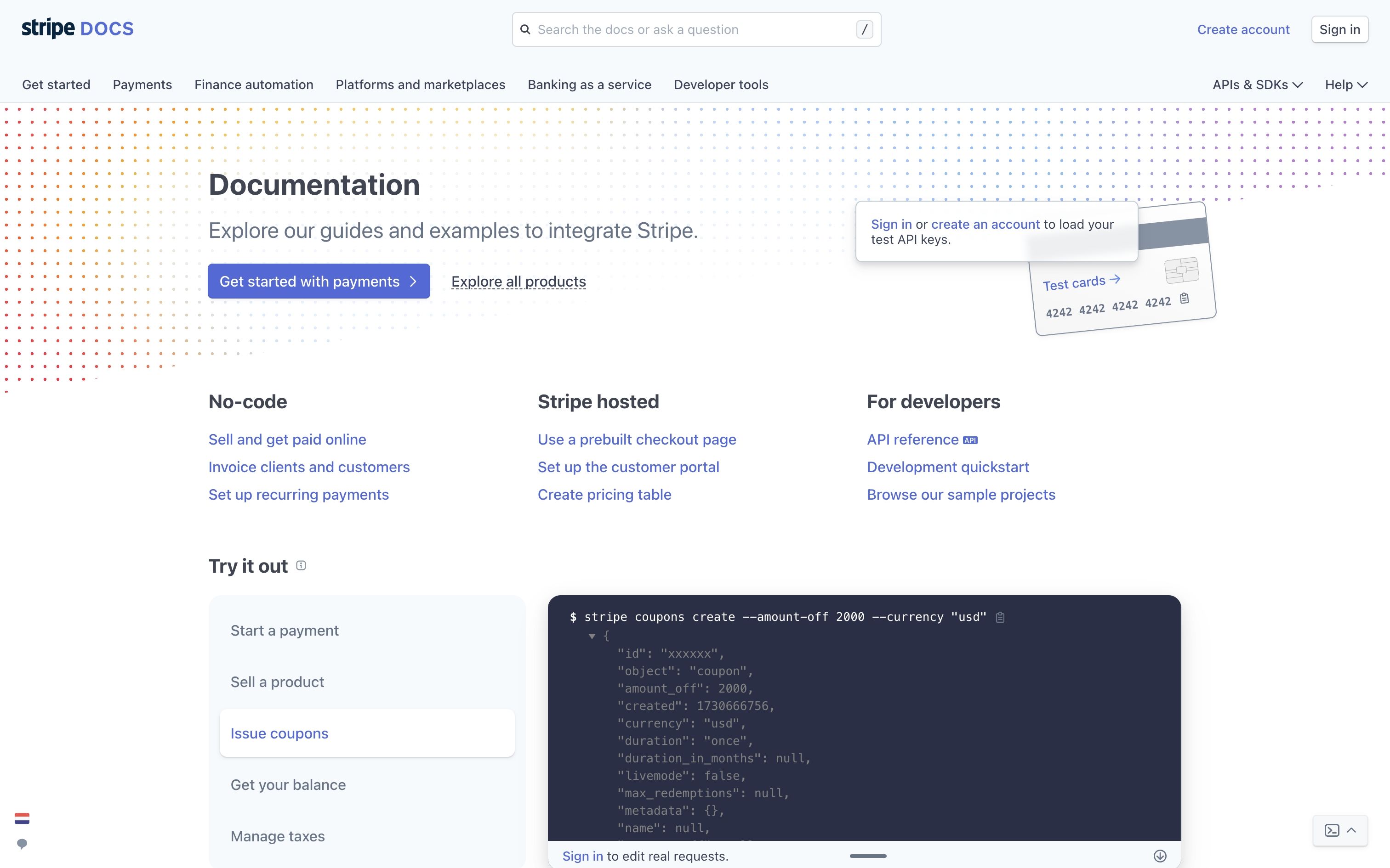 stripe@docs landing interface, desktop light full screenshot