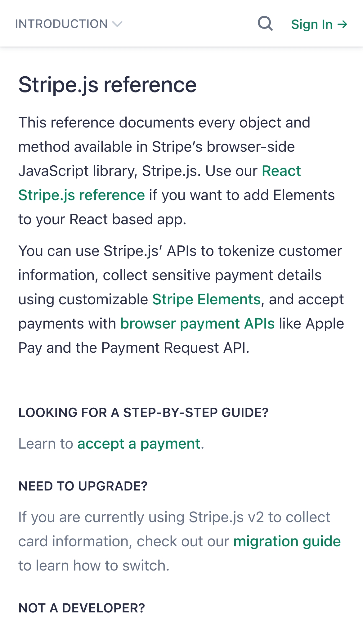 stripe@docs sdk interface, mobile light full screenshot