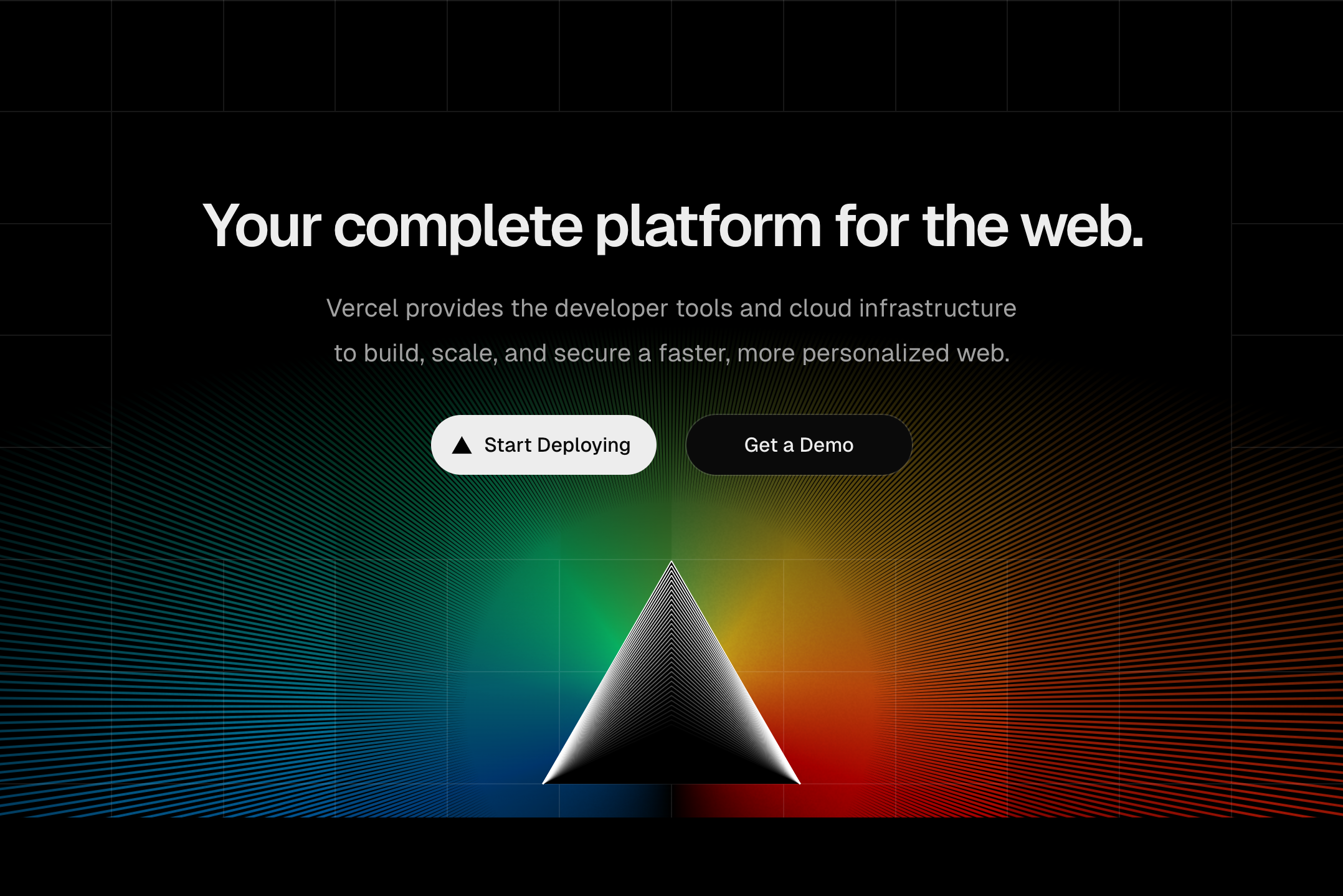 vercel landing – visual – hero interface, desktop dark component screenshot
