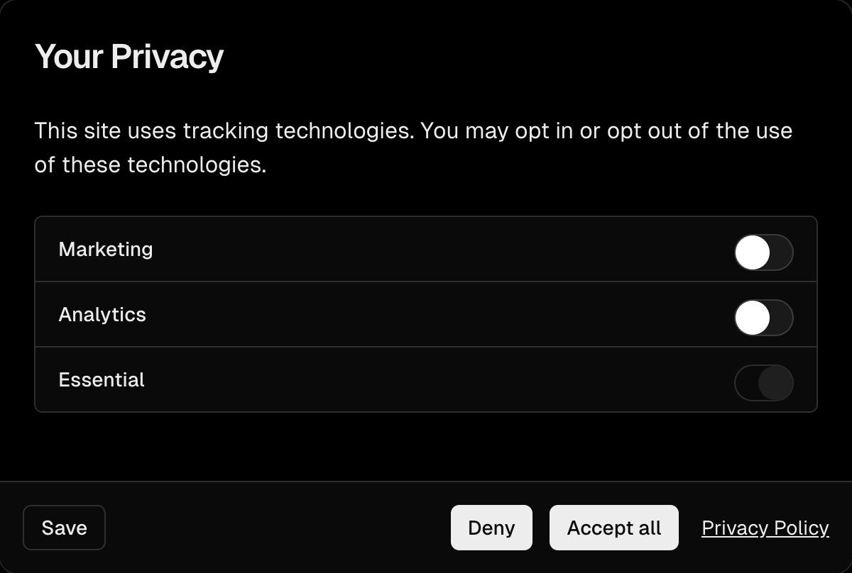 vercel privacy settings – container base interface, desktop dark component screenshot