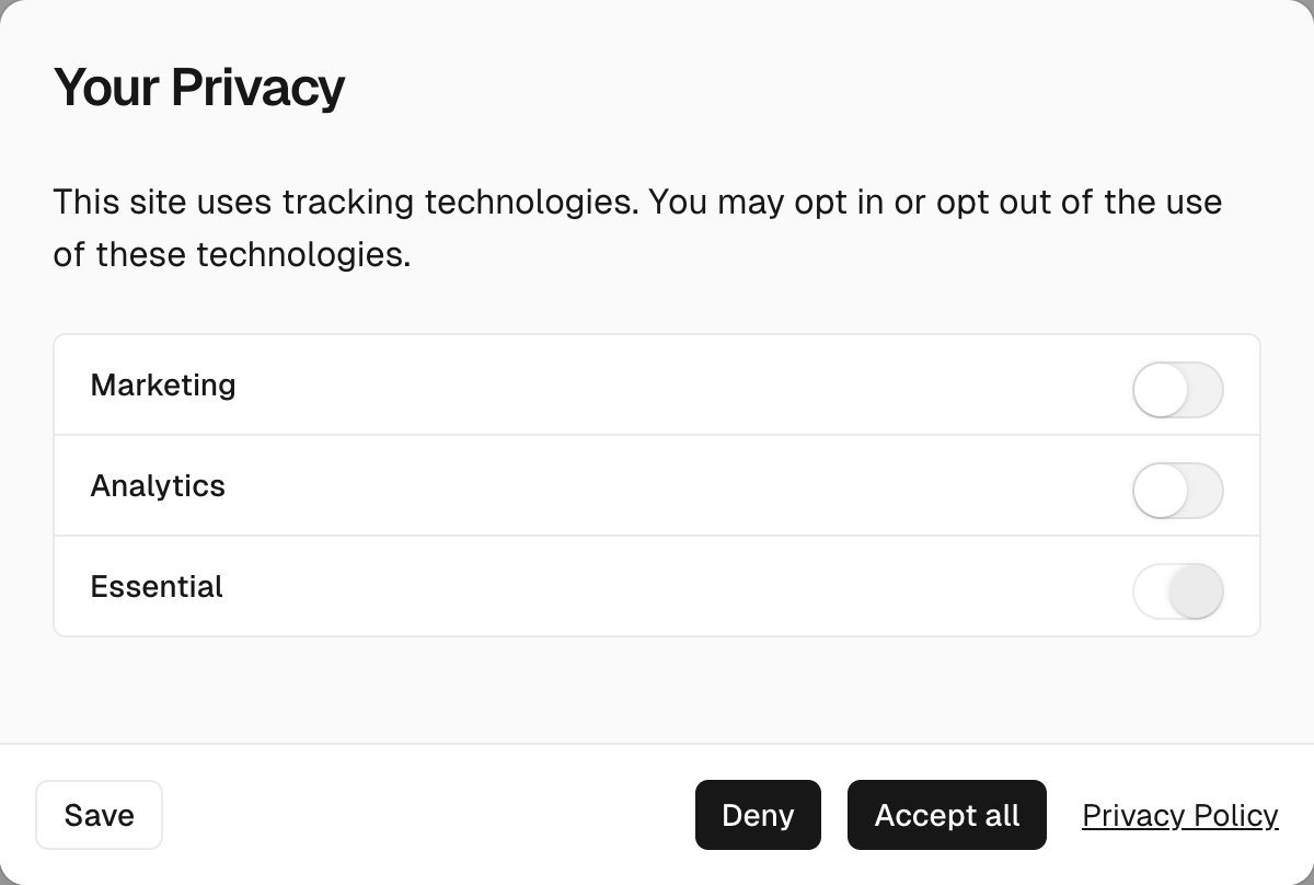 vercel privacy settings – container base interface, desktop light component screenshot