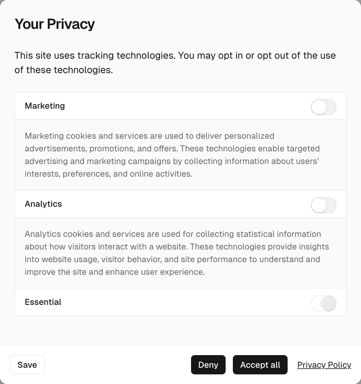 vercel privacy settings – container expanded two interface, desktop light component screenshot