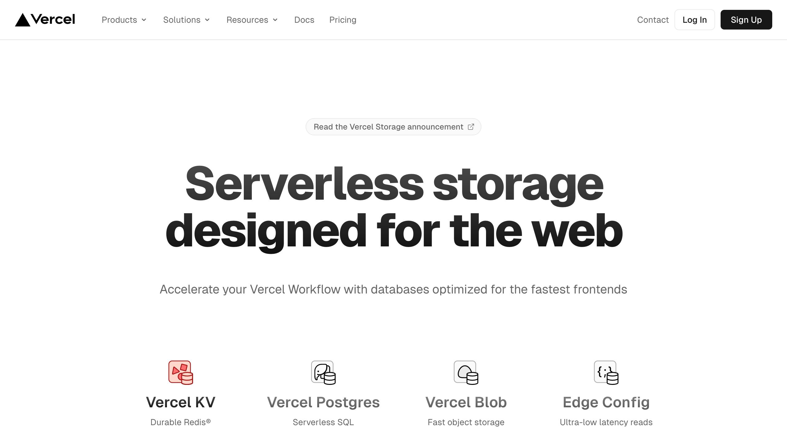 vercel KV interface, desktop light fold screenshot