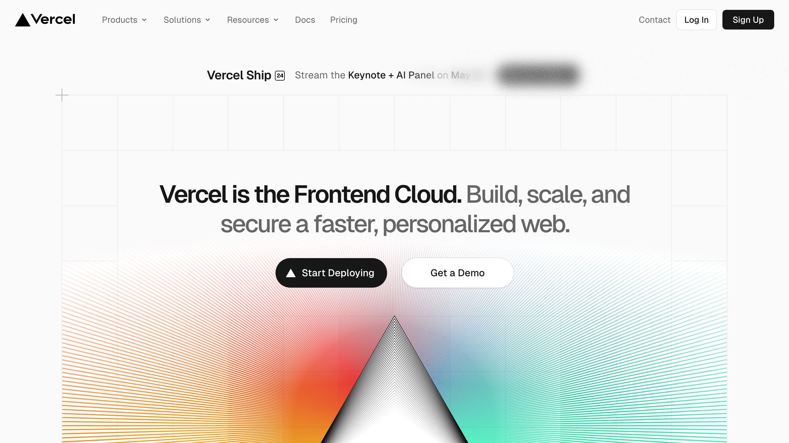 vercel landing interface, desktop light fold screenshot