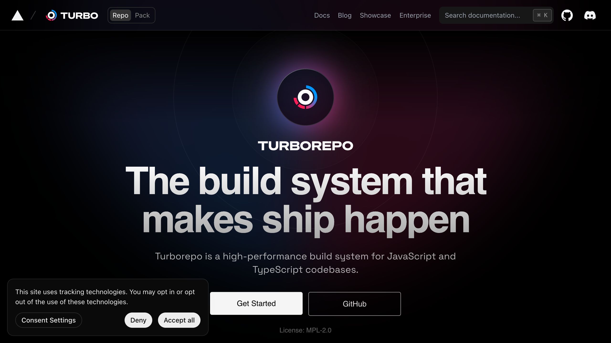 vercel turborepo interface, desktop light fold screenshot