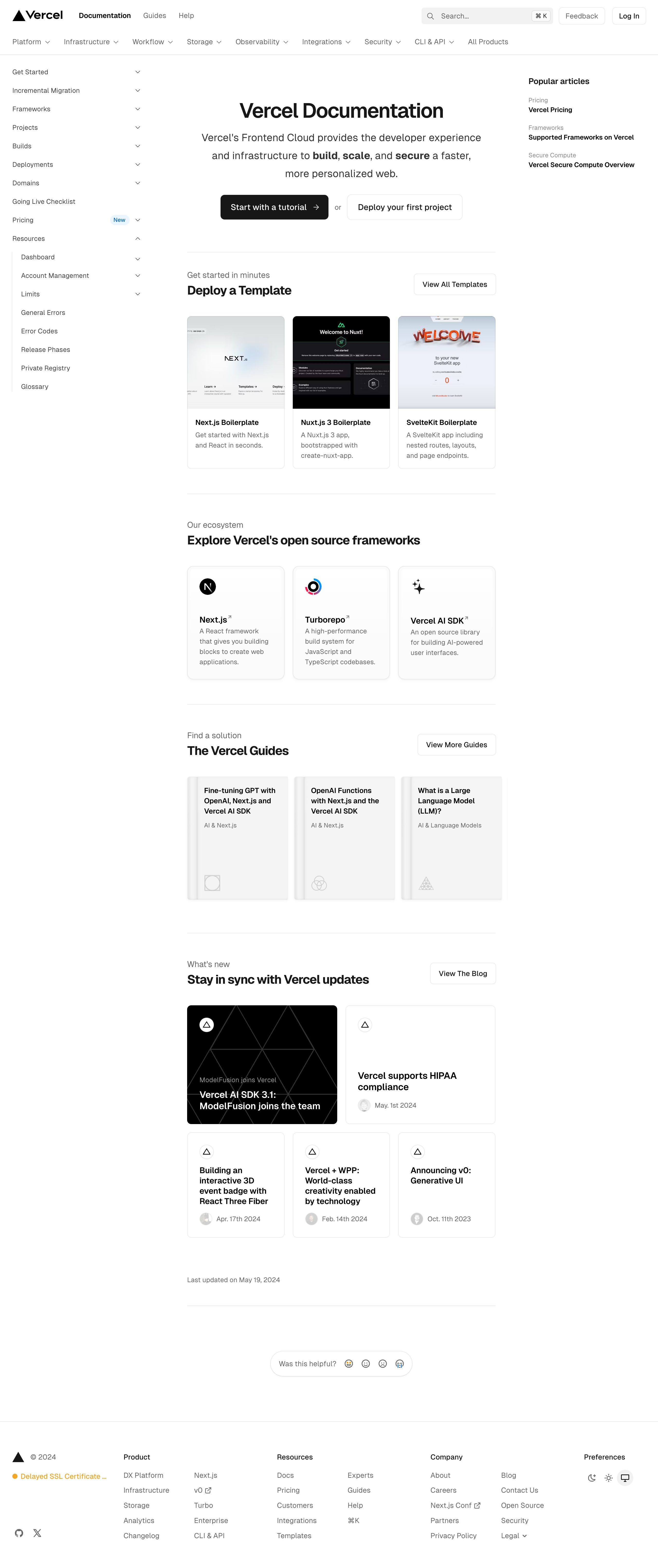 vercel documentation interface, desktop light full screenshot