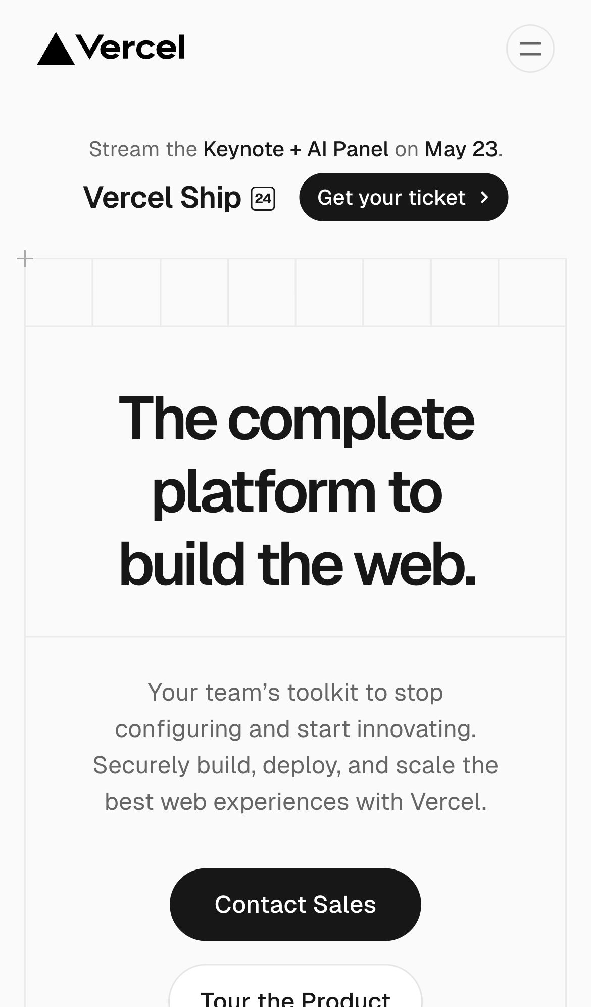 vercel enterprise interface, mobile light fold screenshot