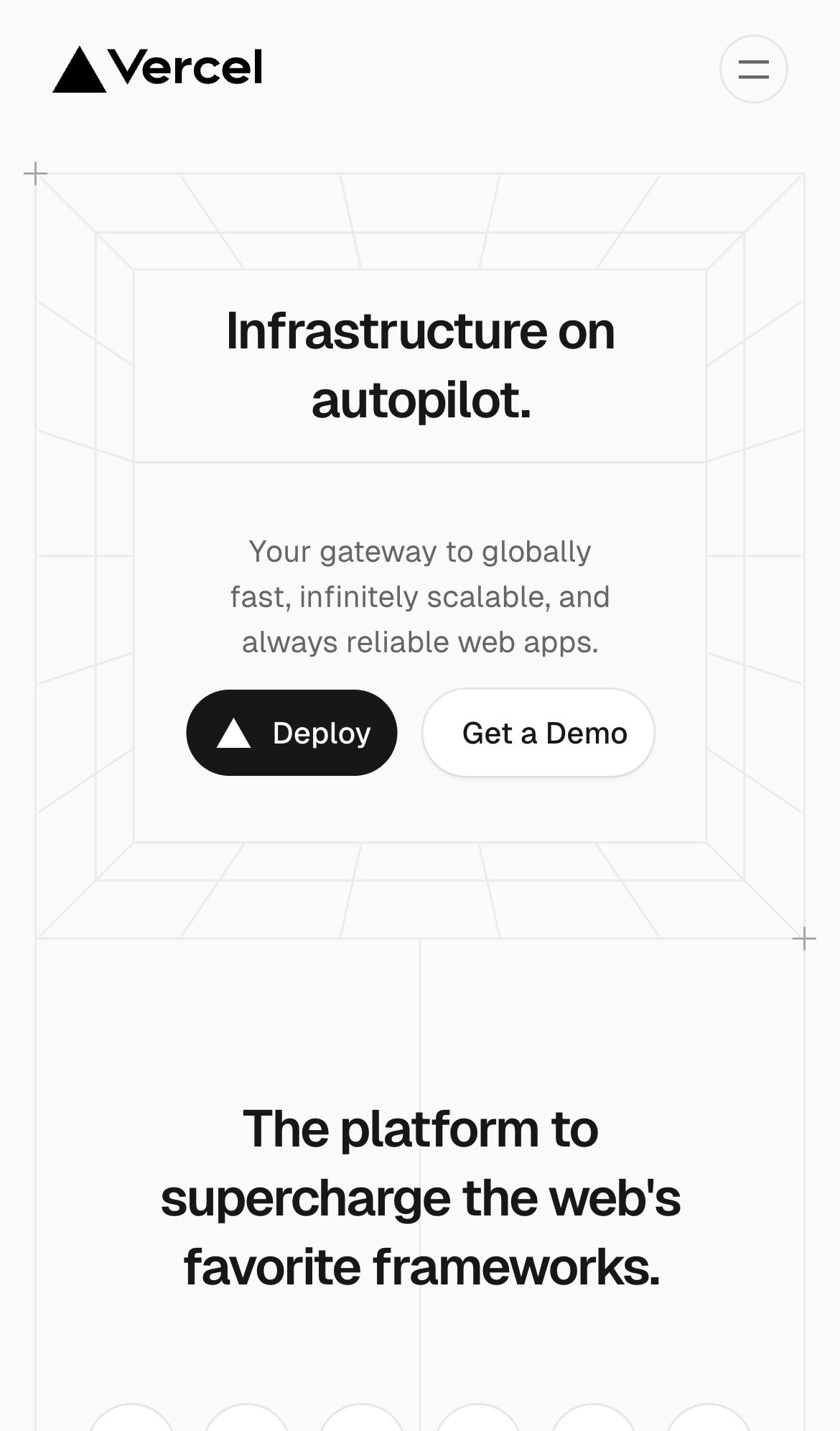 vercel managed infrastructure interface, mobile light fold screenshot